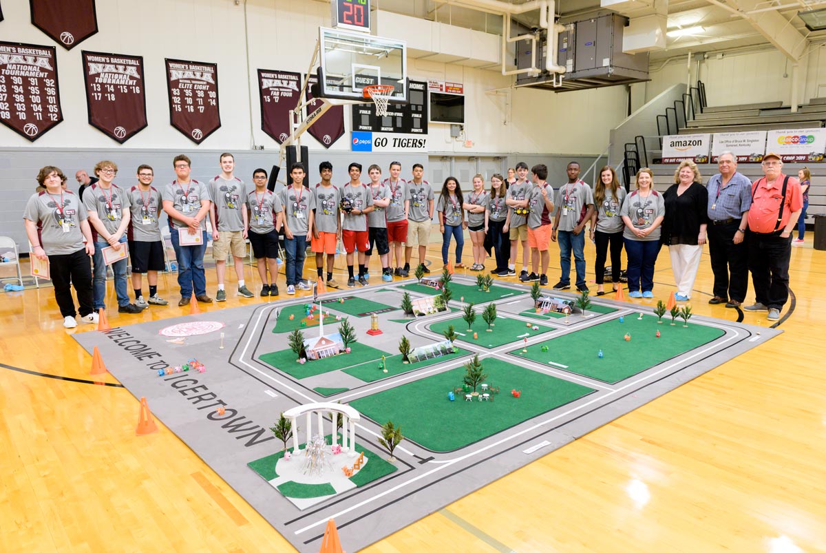 Students participating in Campbellsville University's Bot Camp.
